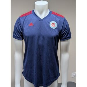 Adidas Chicago Fire FC Jersey Mens Medium Navy Blue Red Short Sleeve V-Neck‎